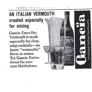 Cancia Italian Vermouth Manhattan Advertisement 1950s Vintage Print Ad